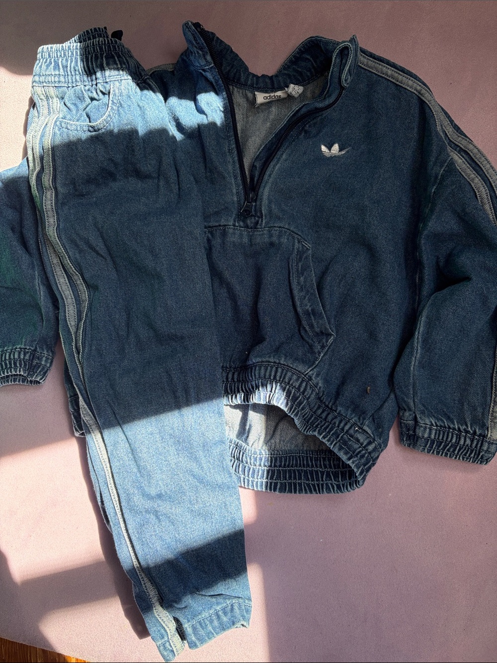 adidas Indigo Denim Half-Zip Tracksuit Set